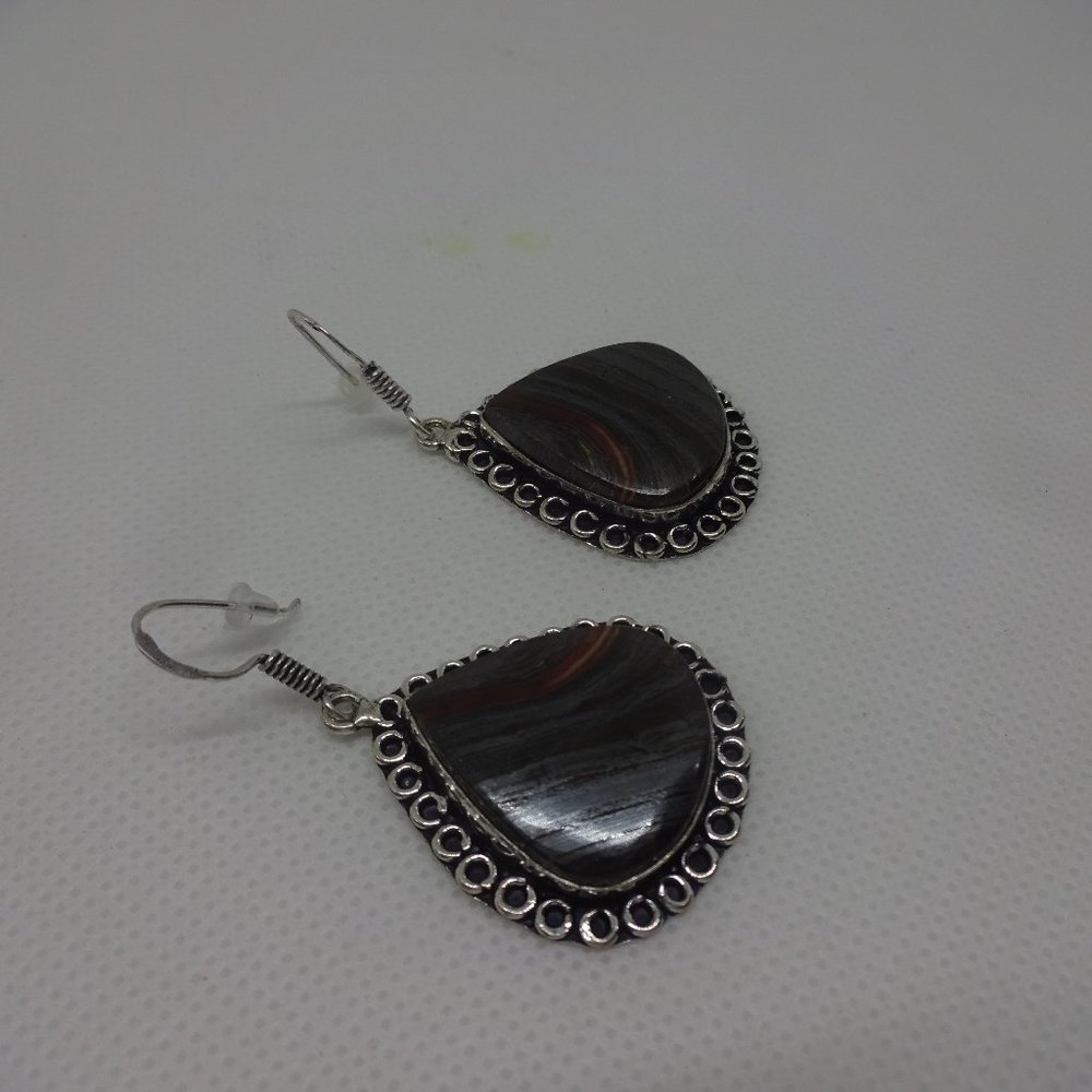 Stunning "IRON TIGER EYE" Handmade Sterling Dangle Earrings #532